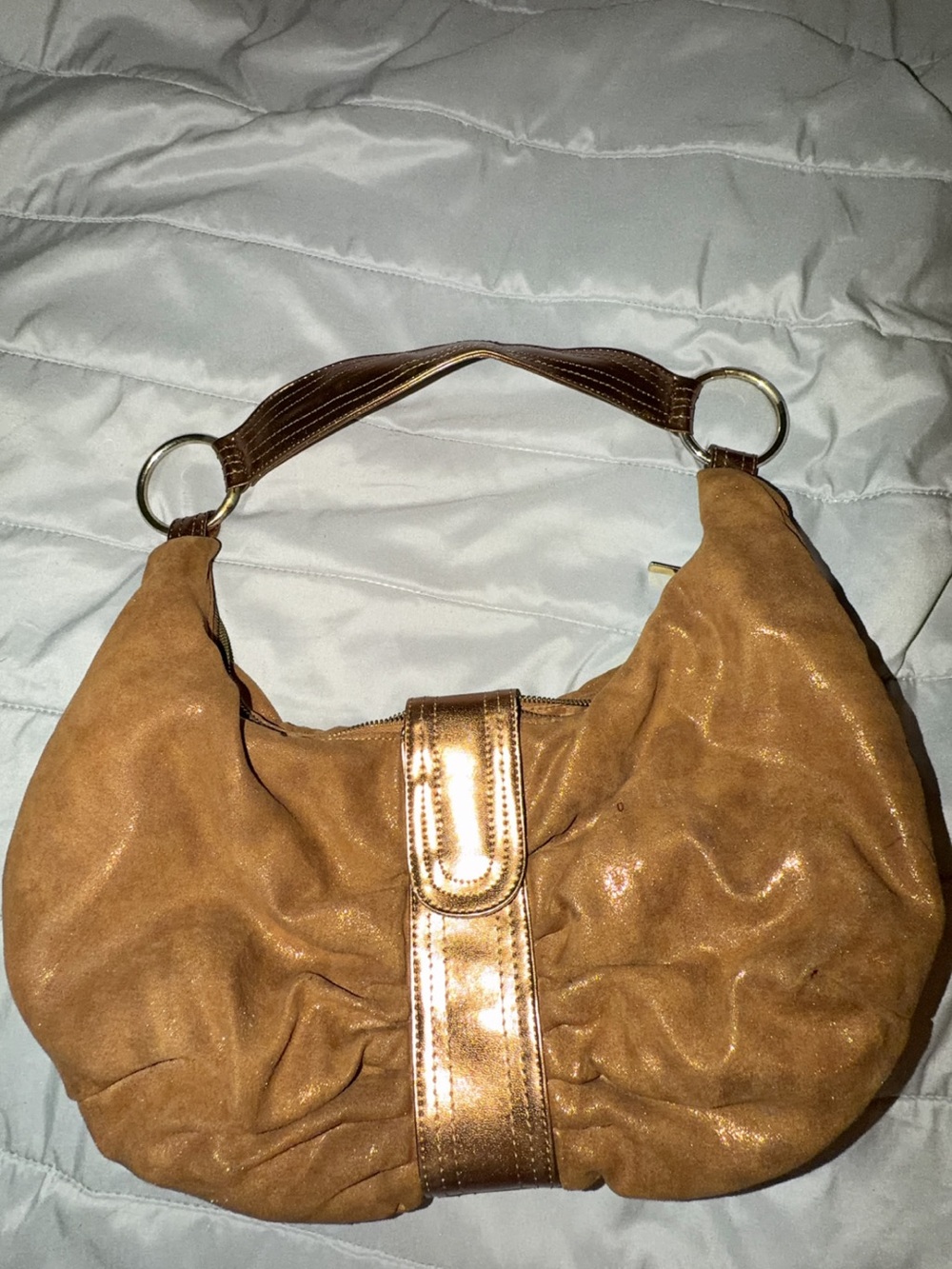 Women’s Lulu Shoulder Hobo Bag in Light Brown/Gold